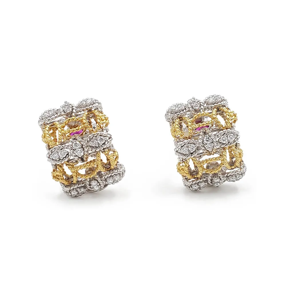 Estate Roberto Coin Barocco 18K Yellow & White Gold Diamond Earrings