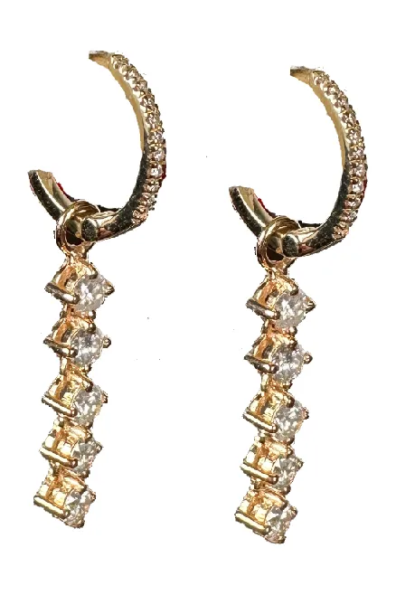 FC Creations Earrings 14K Gold Diamond Huggies with 5 Drop Diamonds | Yellow Gold 1.08 Carats | Clearance Final Sale