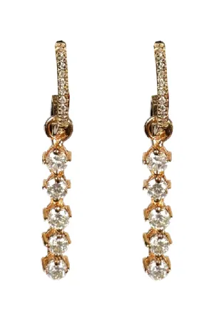 FC Creations Earrings 14K Gold Diamond Huggies with 5 Drop Diamonds | Yellow Gold 1.08 Carats | Clearance Final Sale