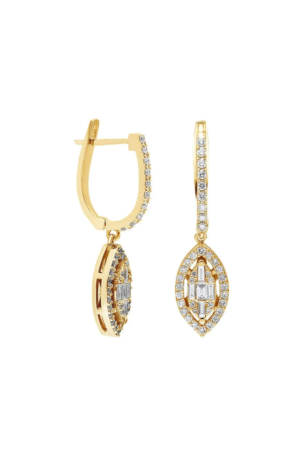 FC Creations Earrings 14K Gold Diamond Huggies with Oval Dangle Diamonds | Rose Gold 0.72 Carats