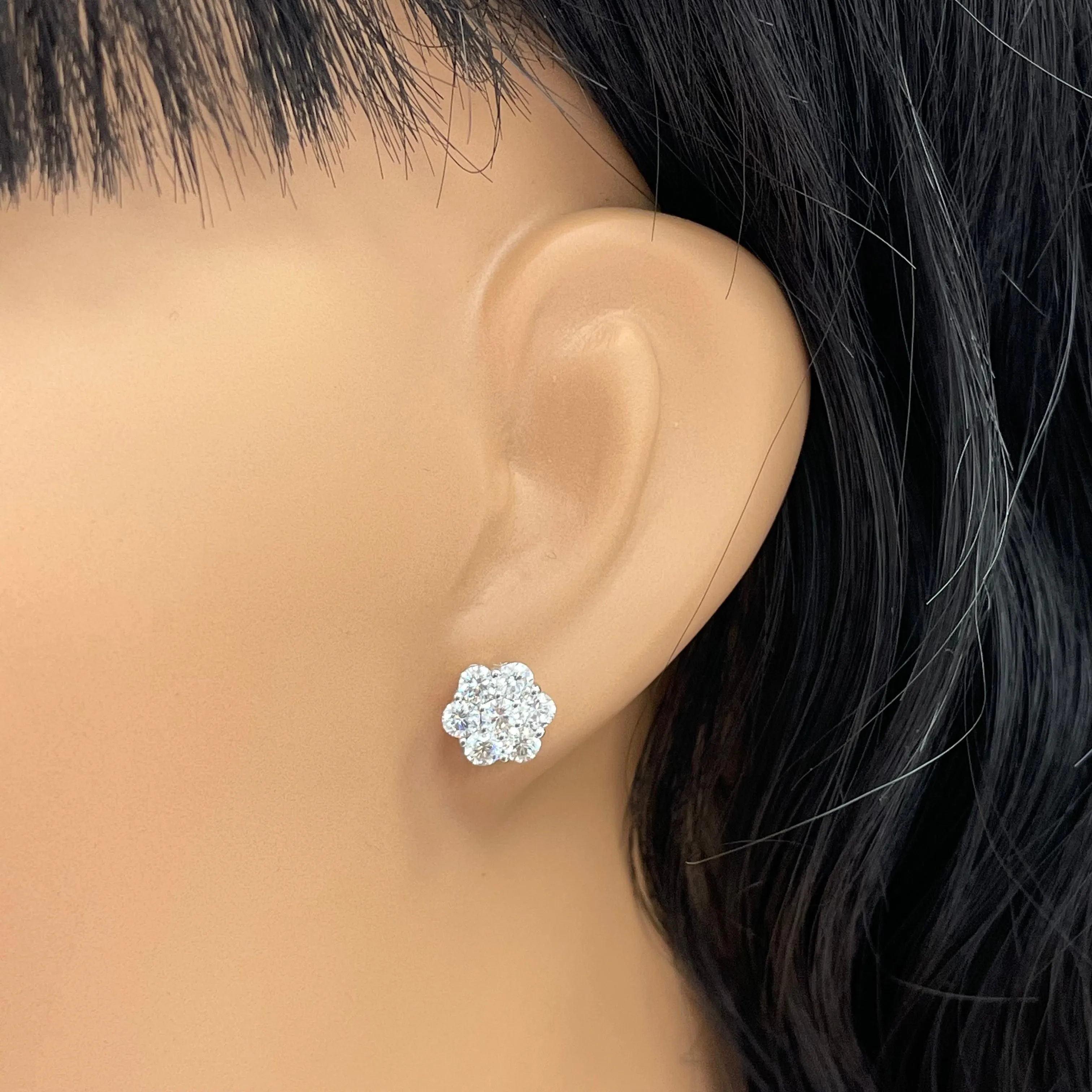 Flower Cluster Diamond Studs (1.27 ct Diamonds) in 18K White Gold