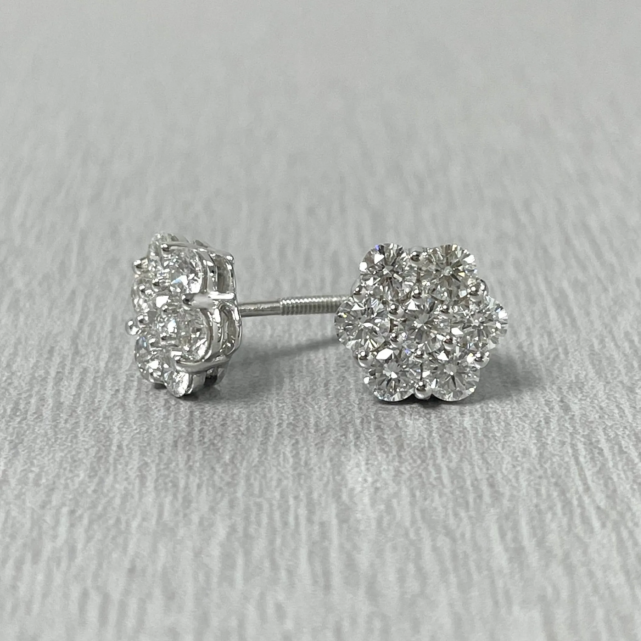 Flower Cluster Diamond Studs (1.27 ct Diamonds) in 18K White Gold