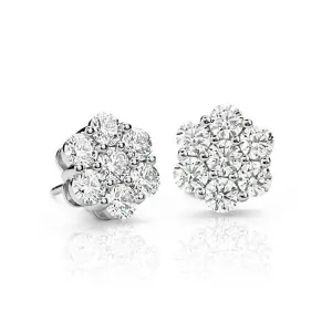 Flower Cluster Diamond Studs (1.27 ct Diamonds) in 18K White Gold