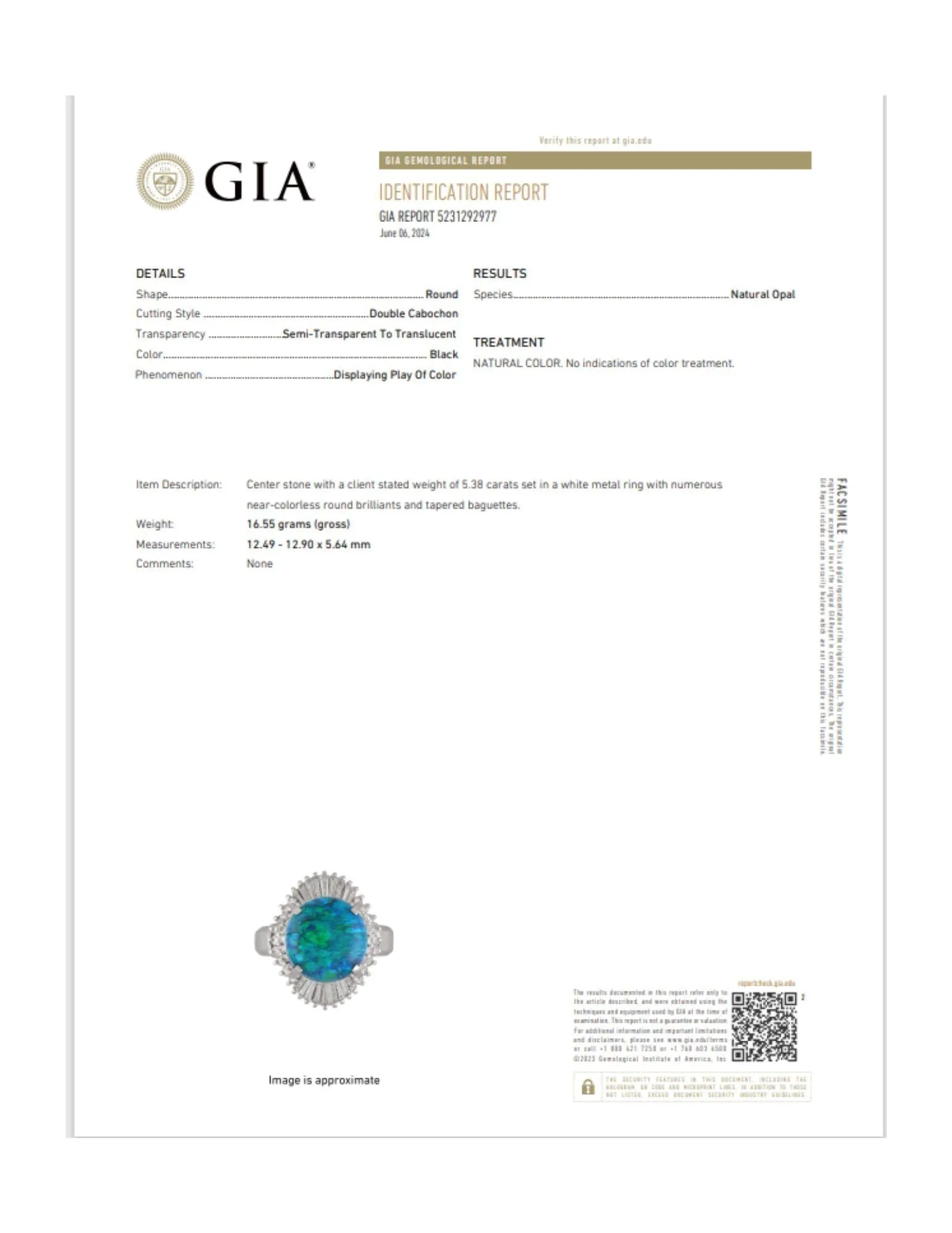 GIA Certified 5.38 Carat Black Opal and Diamond Ballerina Vintage Platinum Ring