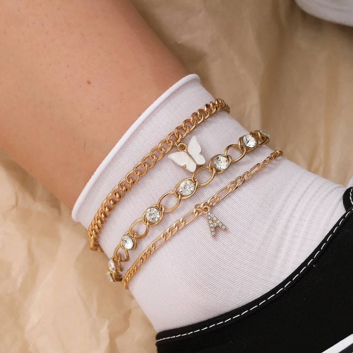 Glass Rhinestone All-match Letter Anklet Women