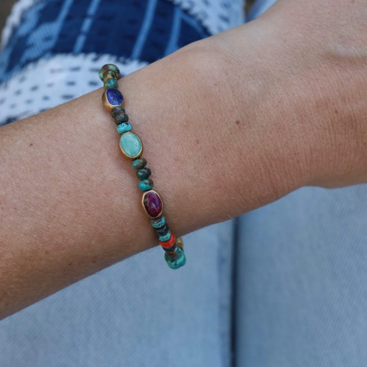 Gold Lapis, Purple & Blue Turquoise Ovals Bracelet