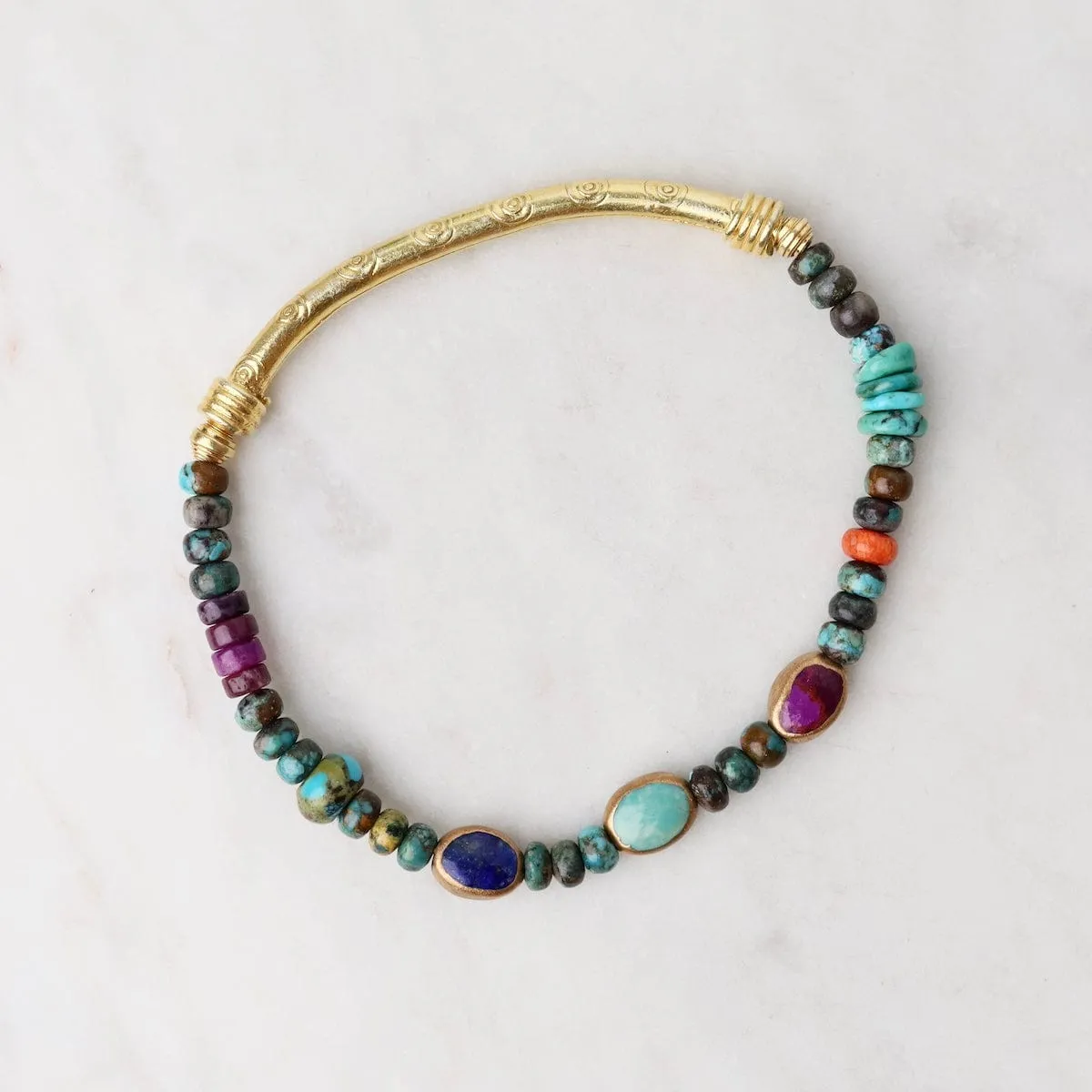 Gold Lapis, Purple & Blue Turquoise Ovals Bracelet