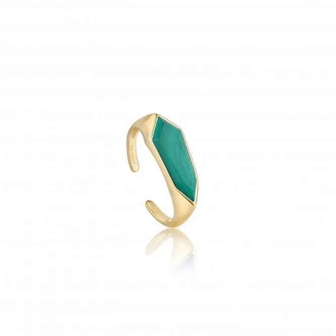 Gold Malachite Emblem Adjustable Ring R042-01G-M