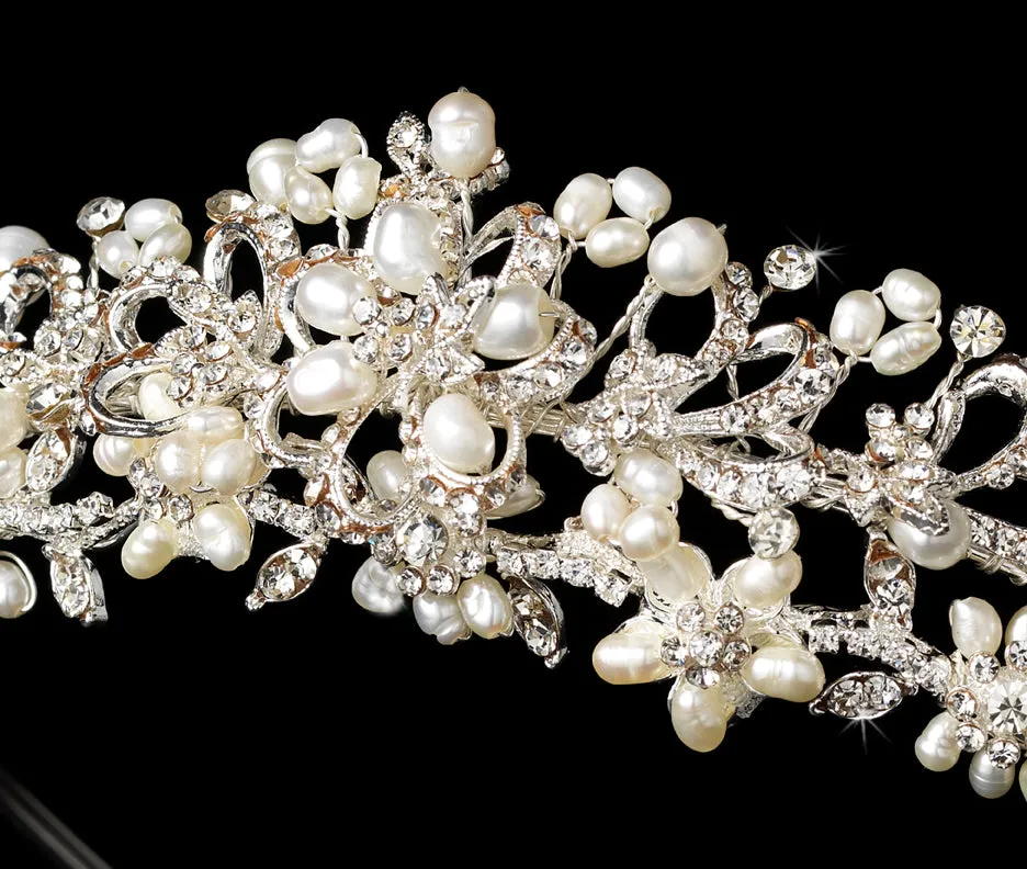 Gold or Silver Pearl Crystal Wedding Tiara