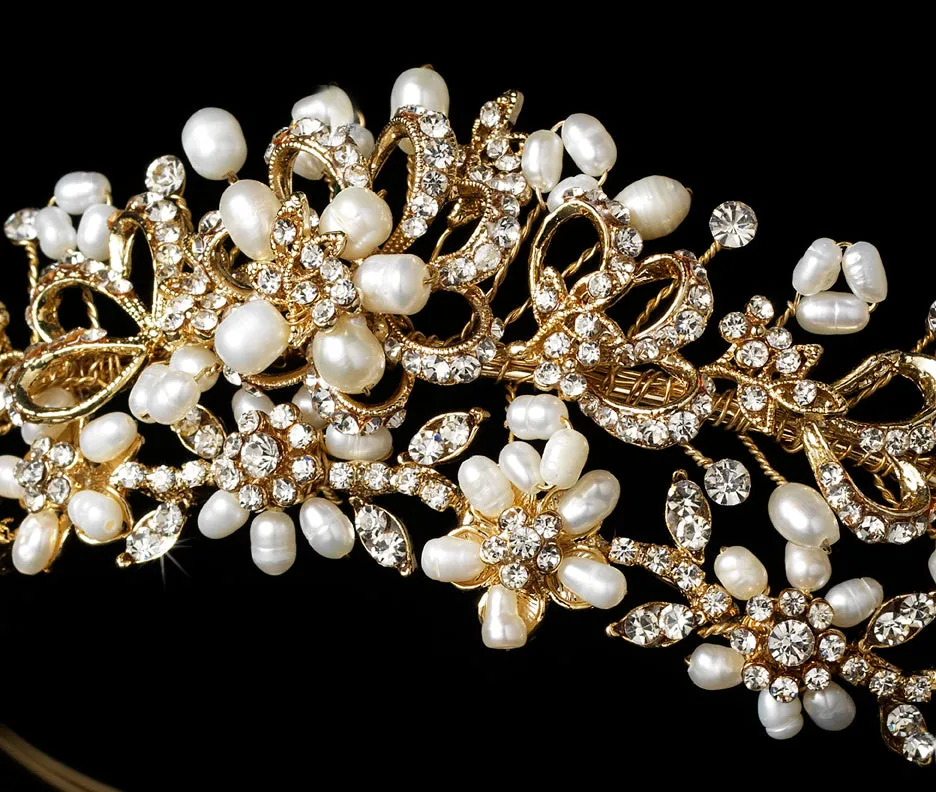 Gold or Silver Pearl Crystal Wedding Tiara