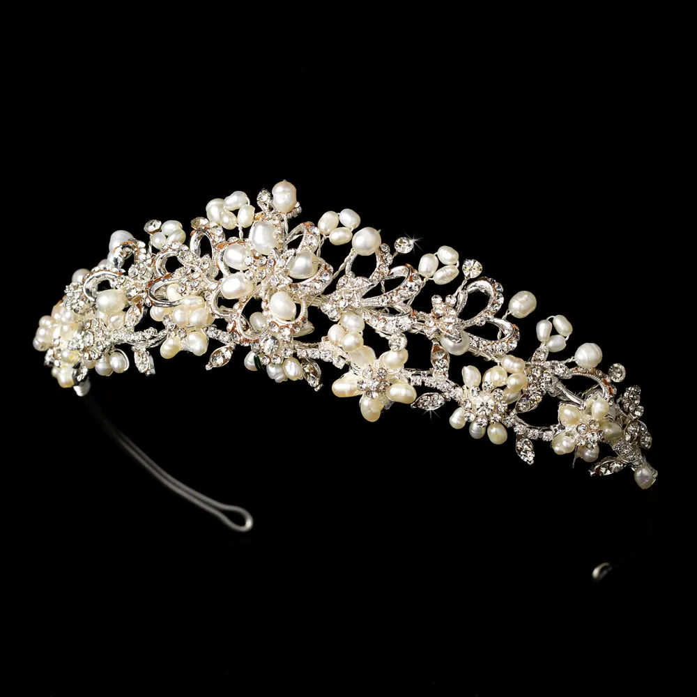 Gold or Silver Pearl Crystal Wedding Tiara