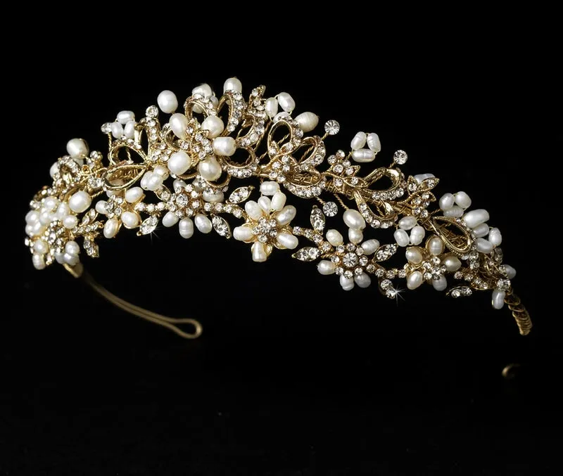 Gold or Silver Pearl Crystal Wedding Tiara