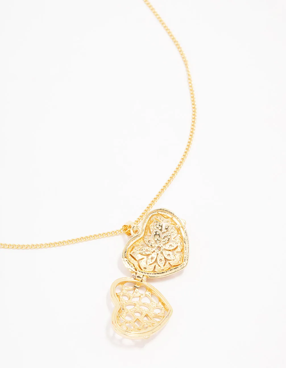 Gold Plated Heart Locket Cubic Zirconia Pendant Necklace