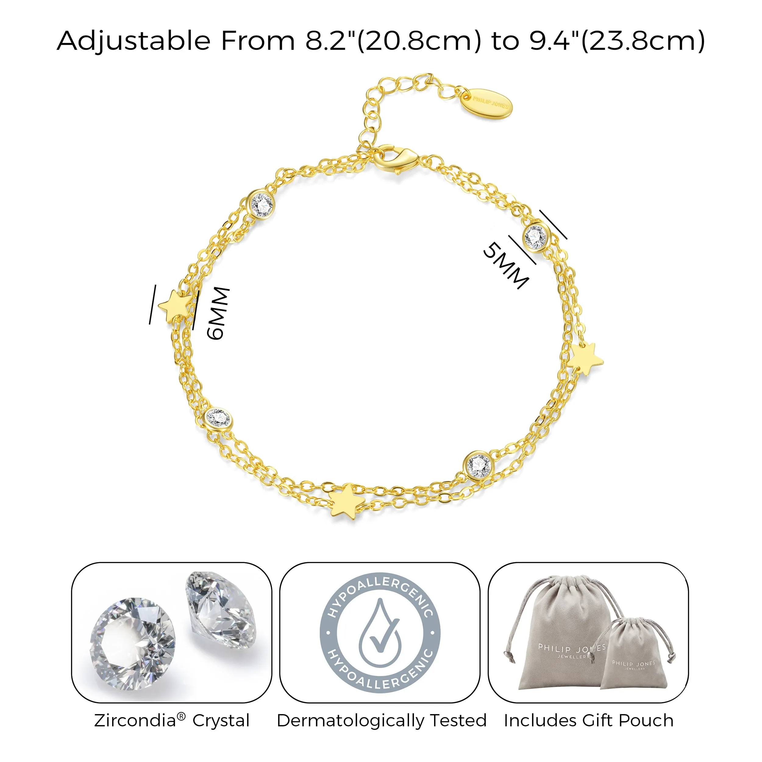 Gold Plated Layered Star Anklet Created with Zircondia® Crystals