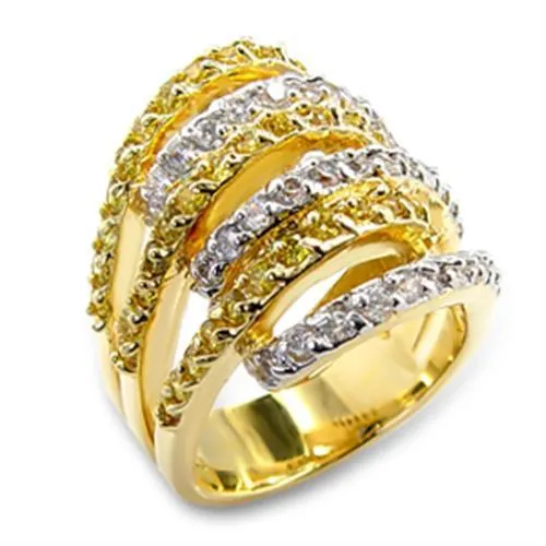 Gold Rhodium Brass Ring with AAA Grade CZ in Topaz for Women Style 60110