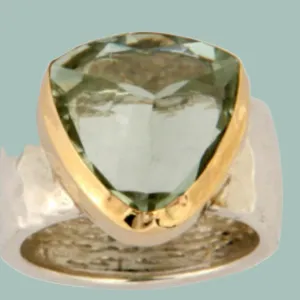 Gold ring Israel jewelry. Ring set with a green Amethyst.