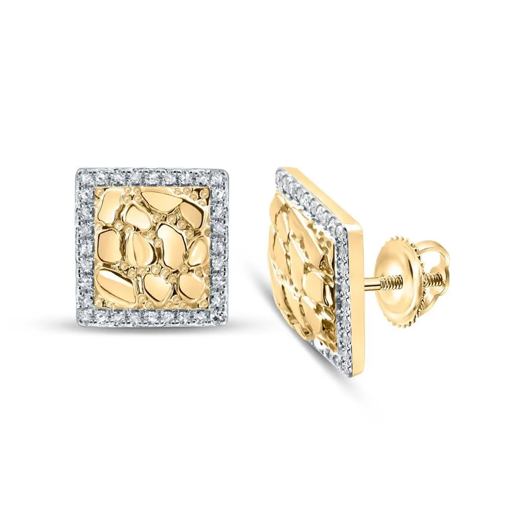 Golden Nugget Square Diamond Earrings .15cttw 10K Yellow Gold