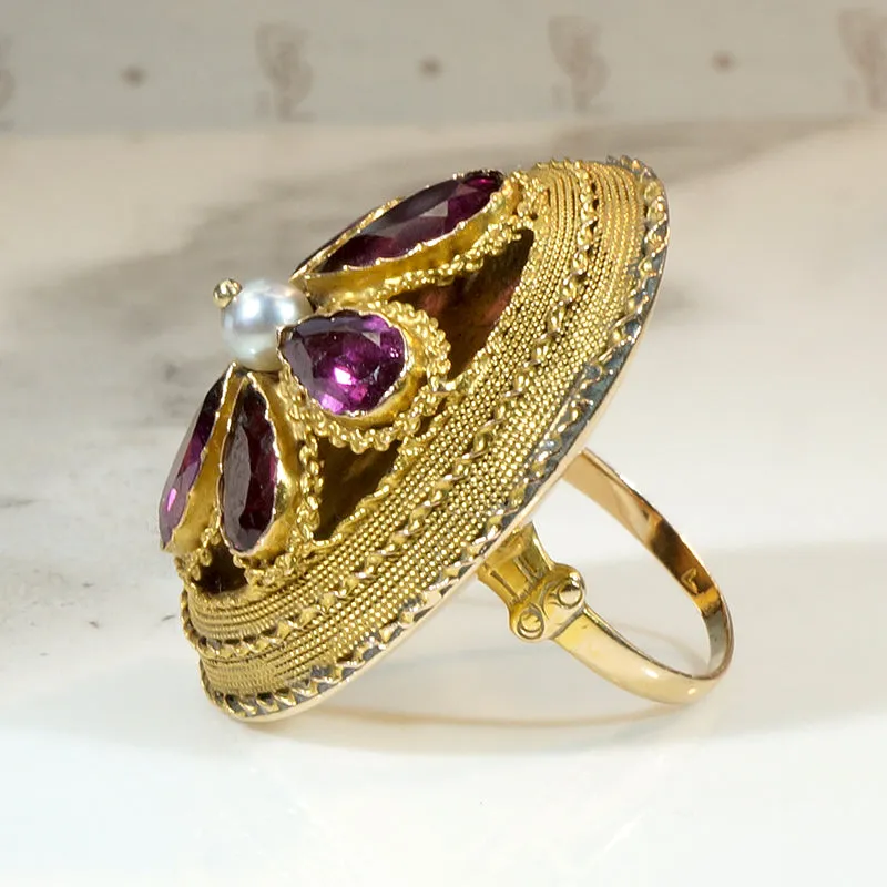 Gorgeous Georgian Garnet & Gold Cannetille Dome Ring