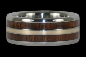 Hawaiian Koa Wood Titanium Ring with Gold Inlay