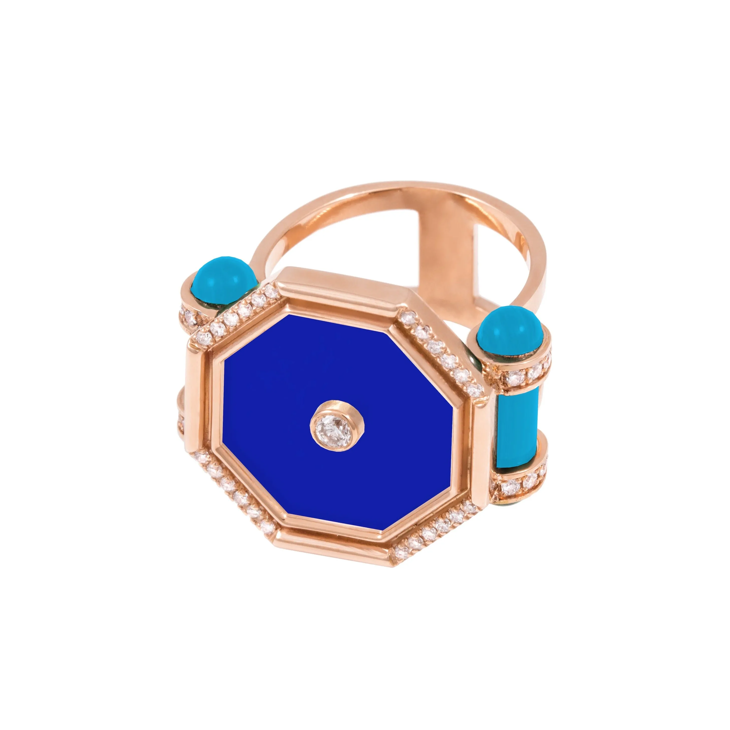 Hexagon Lapis Amulet Ring