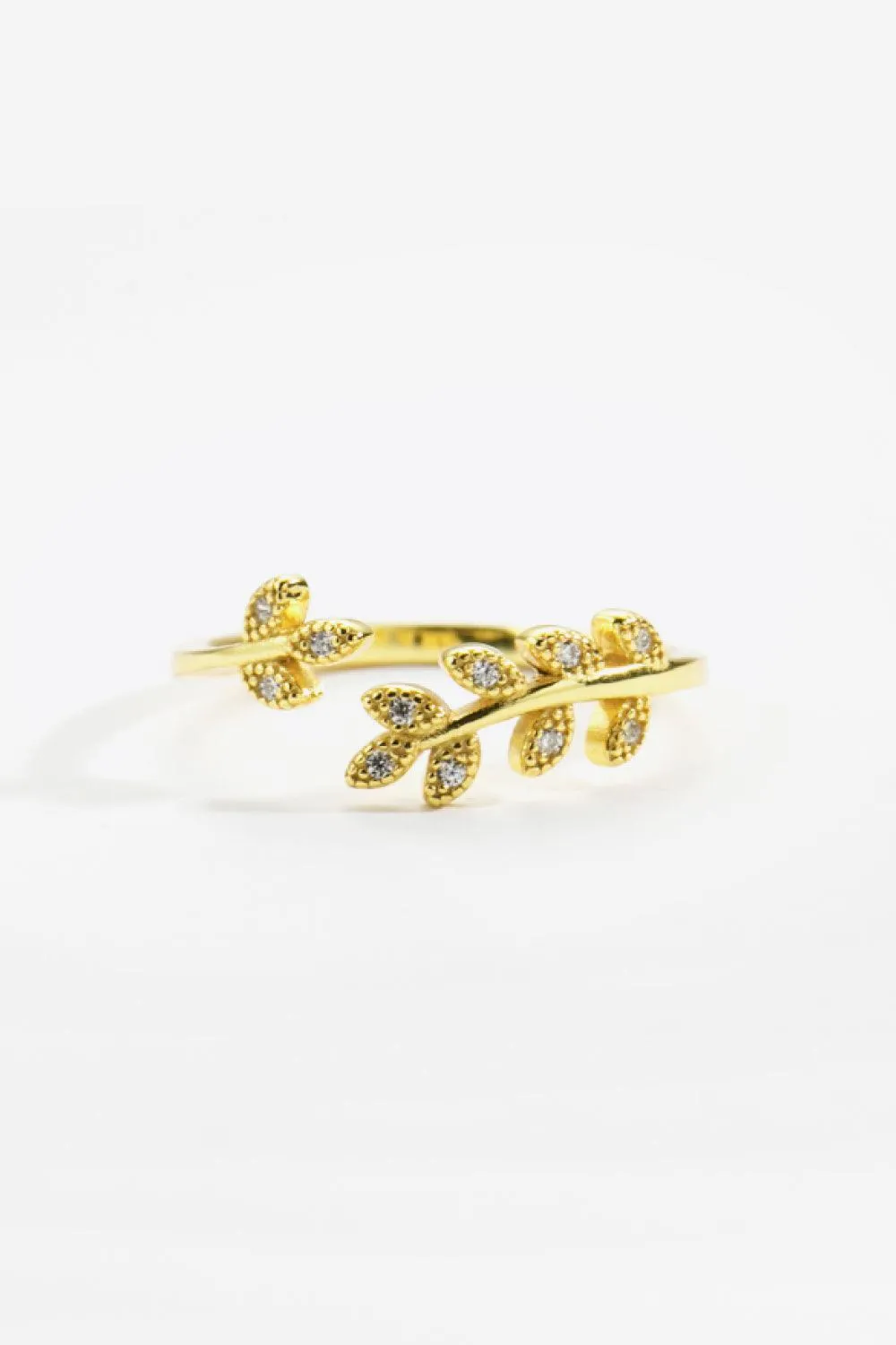 Inlaid Zircon Leaf-Shaped Open Ring