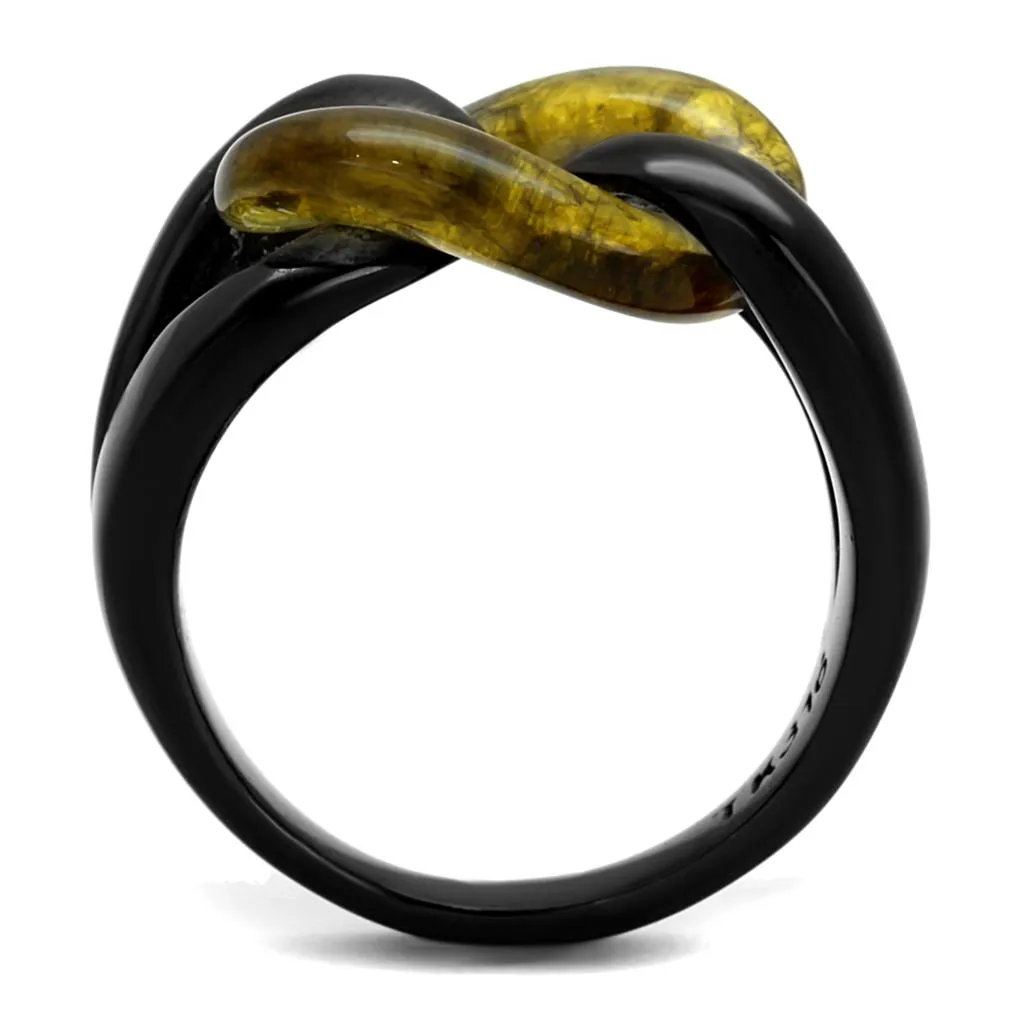 IP Black(Ion Plating) Stainless Steel Ring with Synthetic Synthetic Stone in Topaz for Women Style TK2682