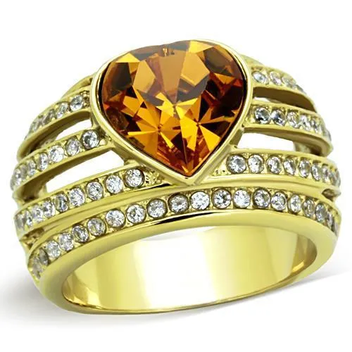 IP Gold(Ion Plating) Stainless Steel Ring with Top Grade Crystal in Topaz for Women Style TK1563