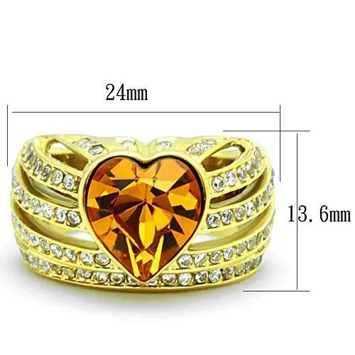 IP Gold(Ion Plating) Stainless Steel Ring with Top Grade Crystal in Topaz for Women Style TK1563