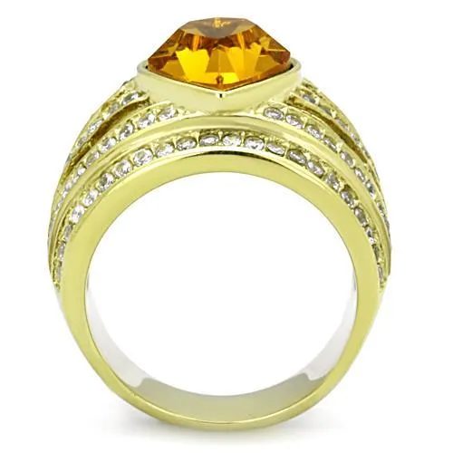 IP Gold(Ion Plating) Stainless Steel Ring with Top Grade Crystal in Topaz for Women Style TK1563