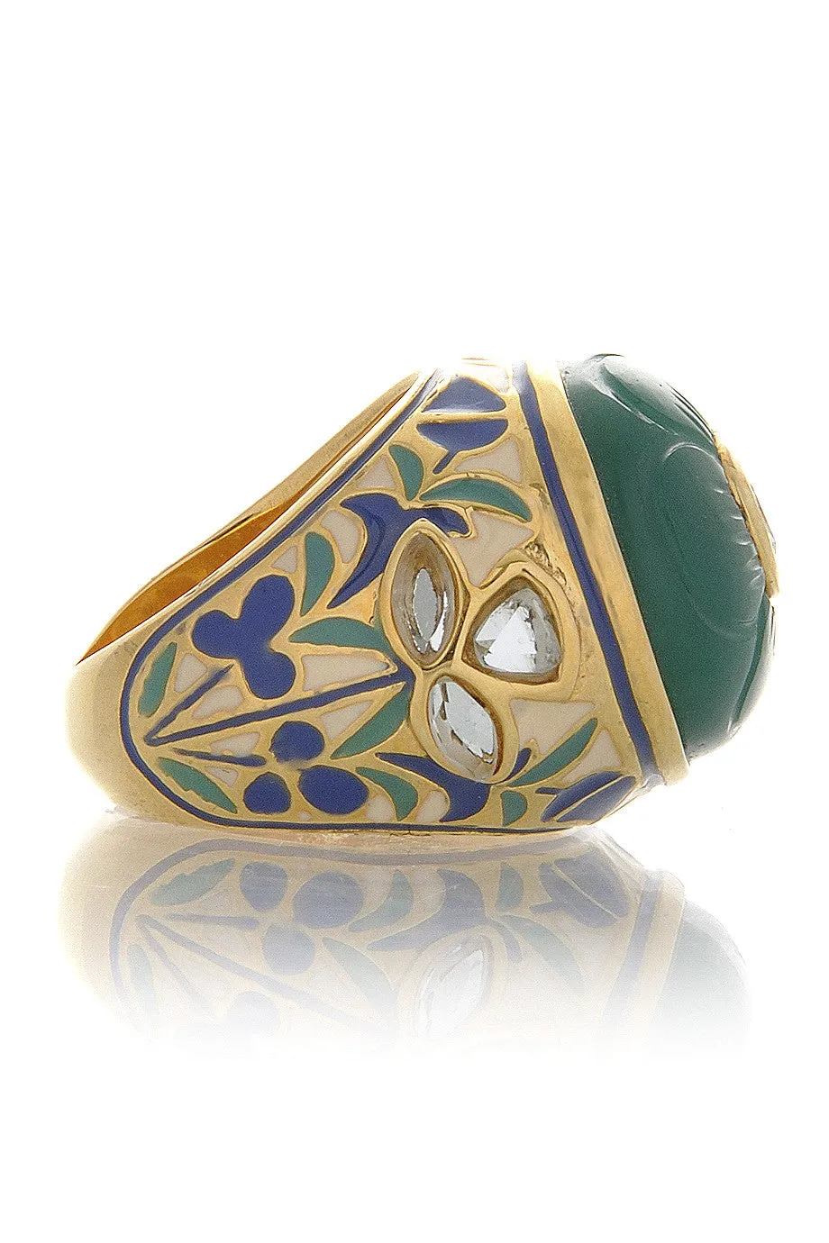 ISHARYA Jaisel Round Green Enamel Ring