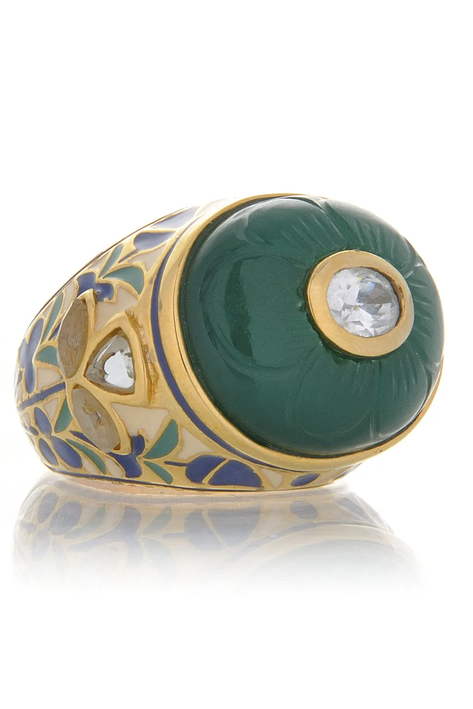 ISHARYA Jaisel Round Green Enamel Ring