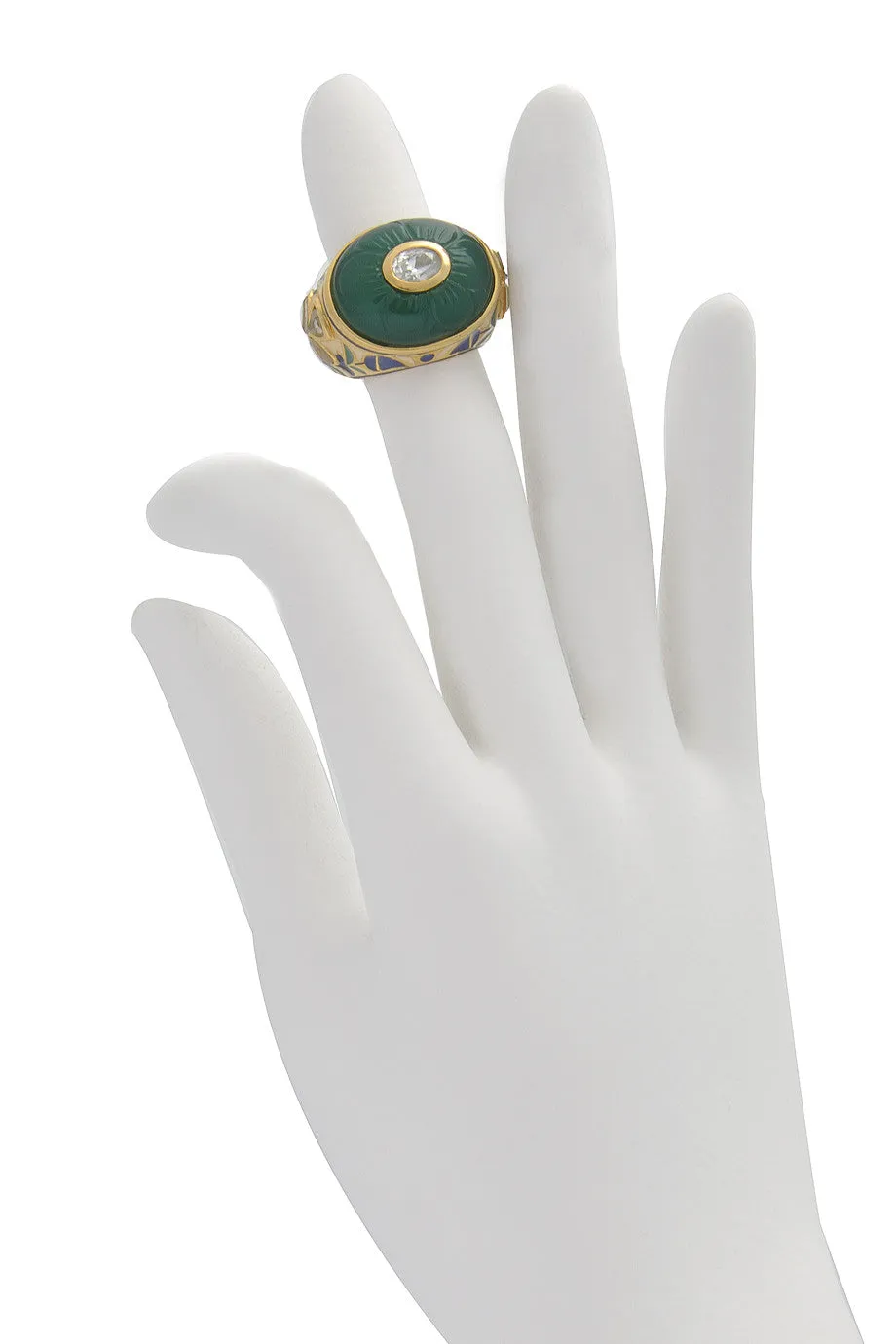 ISHARYA Jaisel Round Green Enamel Ring