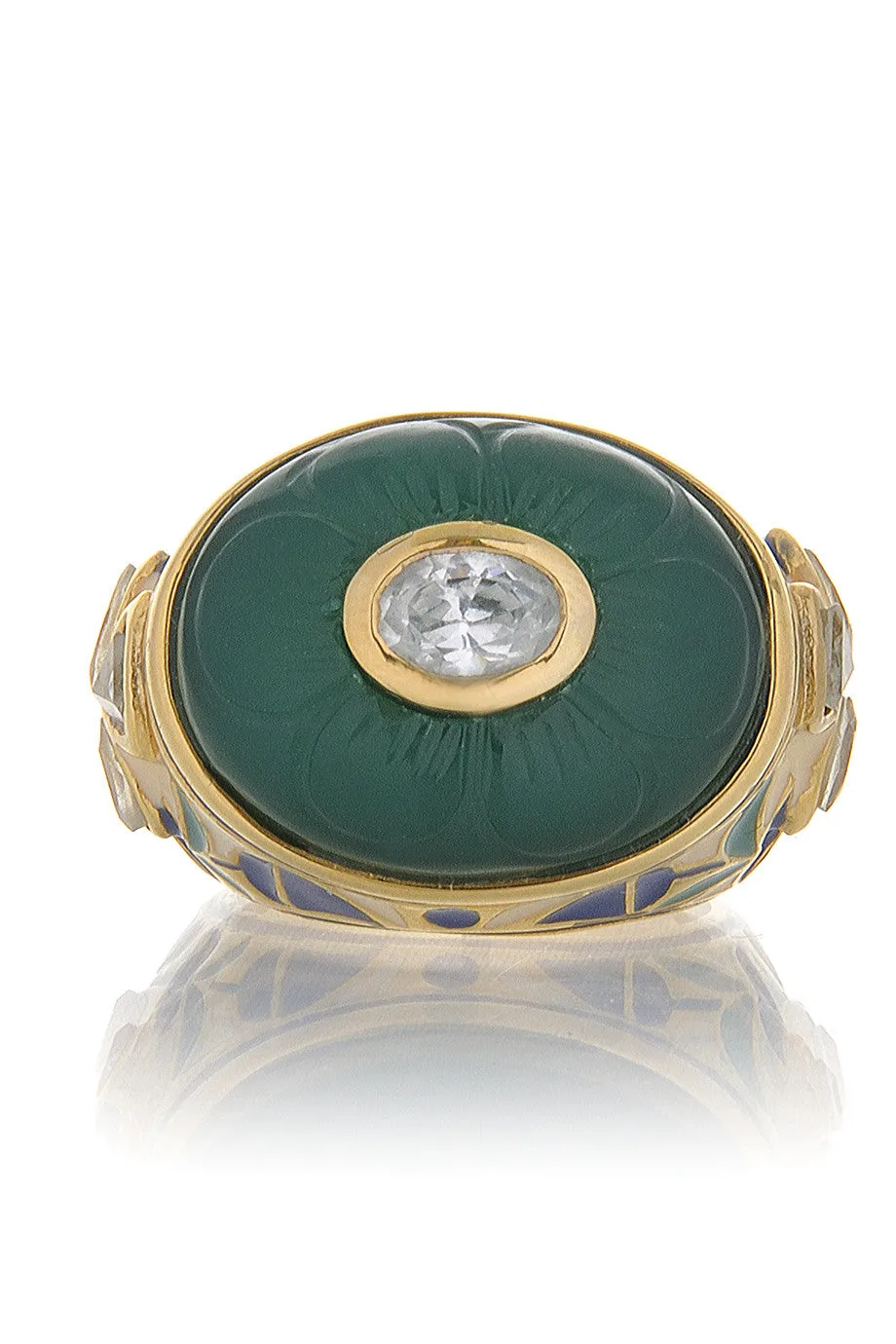 ISHARYA Jaisel Round Green Enamel Ring