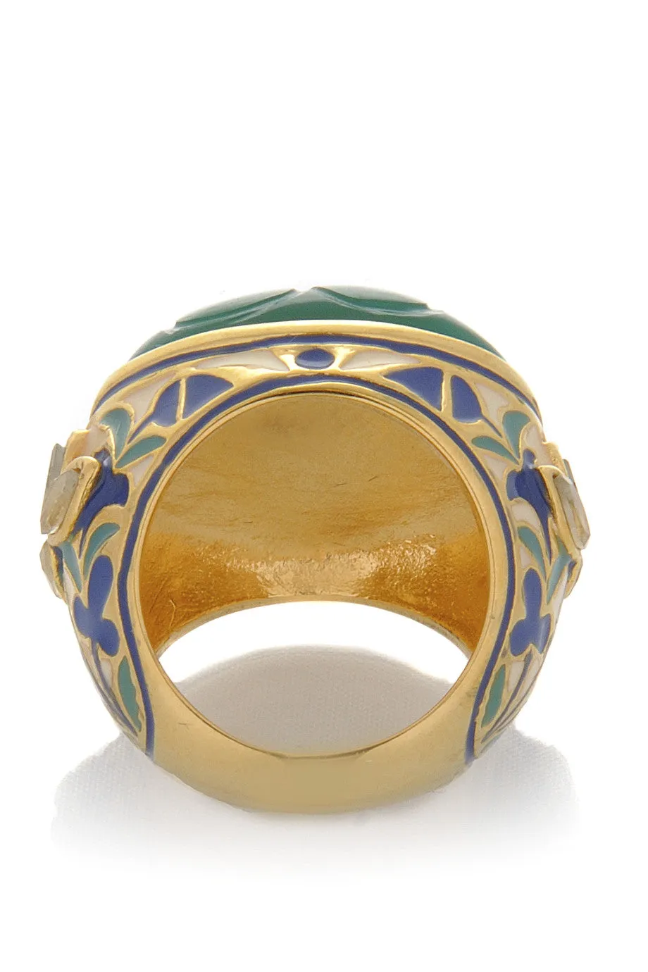 ISHARYA Jaisel Round Green Enamel Ring