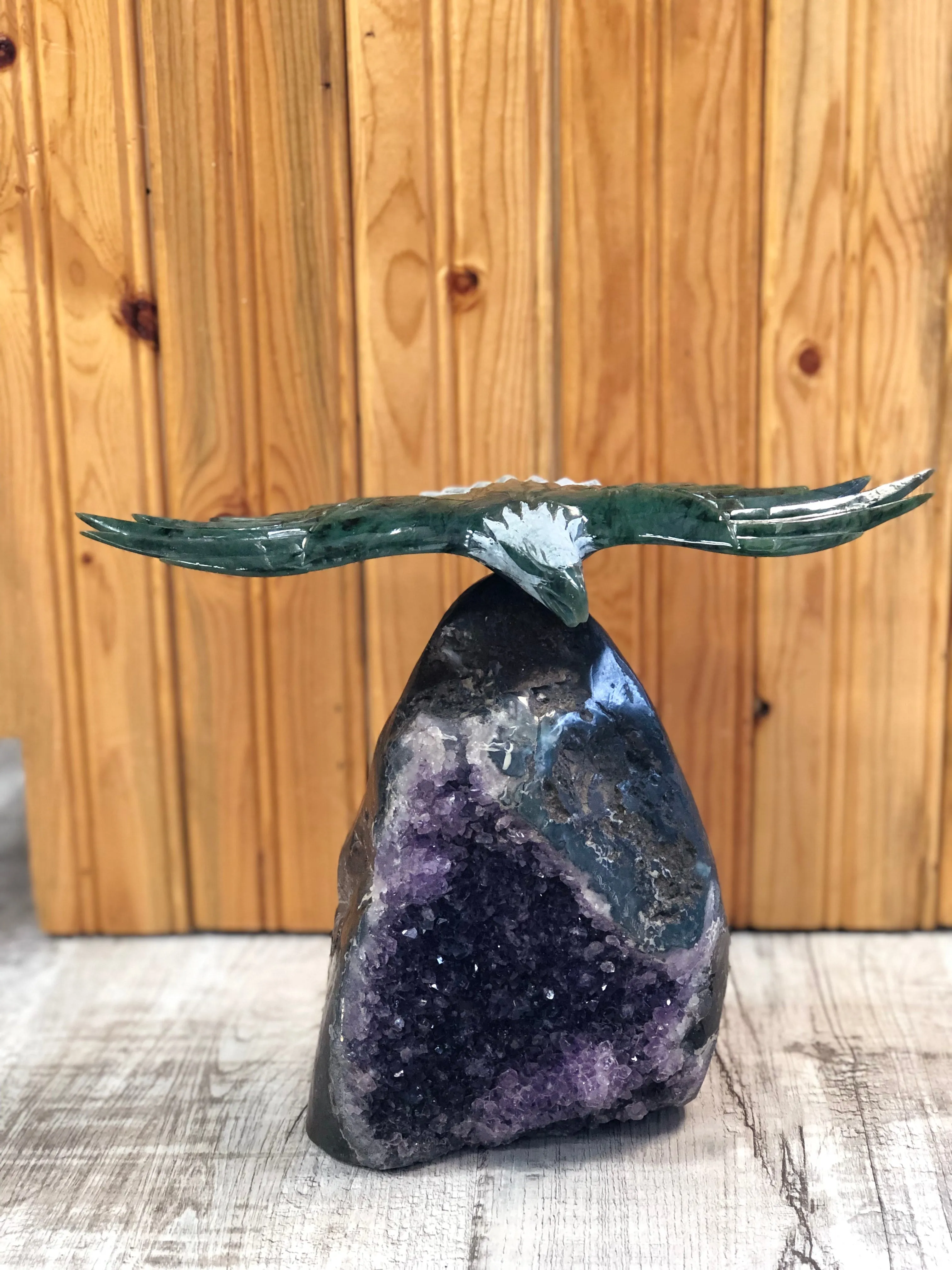 Jade Eagle on Amethyst Base