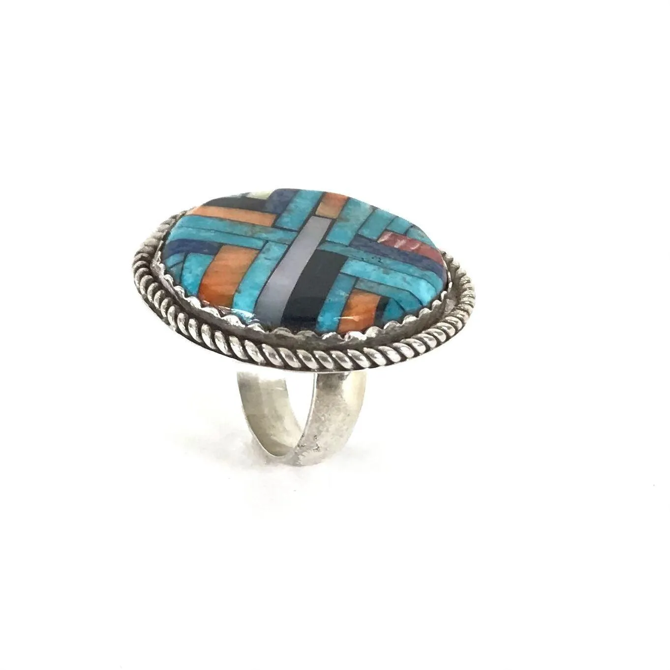 Joe and Angie Reano Lapis Multi-Gemstone Mosaic Inlay Ring