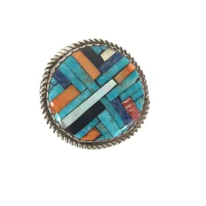 Joe and Angie Reano Lapis Multi-Gemstone Mosaic Inlay Ring