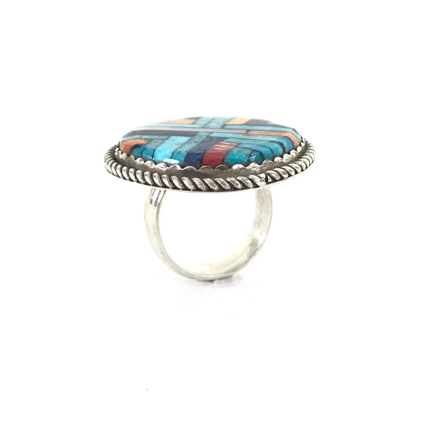 Joe and Angie Reano Lapis Multi-Gemstone Mosaic Inlay Ring