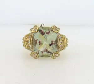 Judith Ripka18K Gold/ Diamond/Green Amethyst &quot;LOLA&quot; Ring