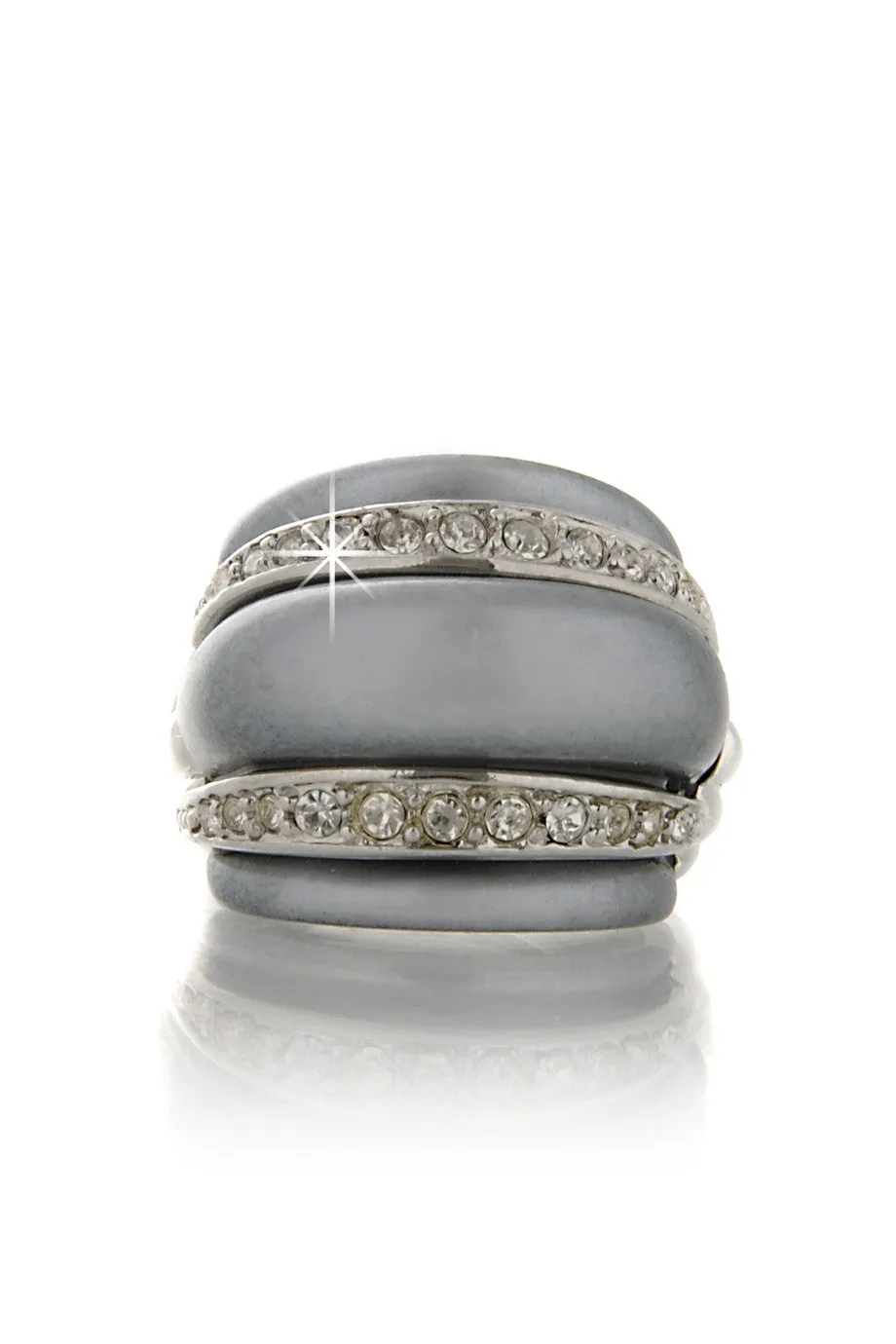 KENNETH JAY LANE Gray Pearl Double Crystal Ring