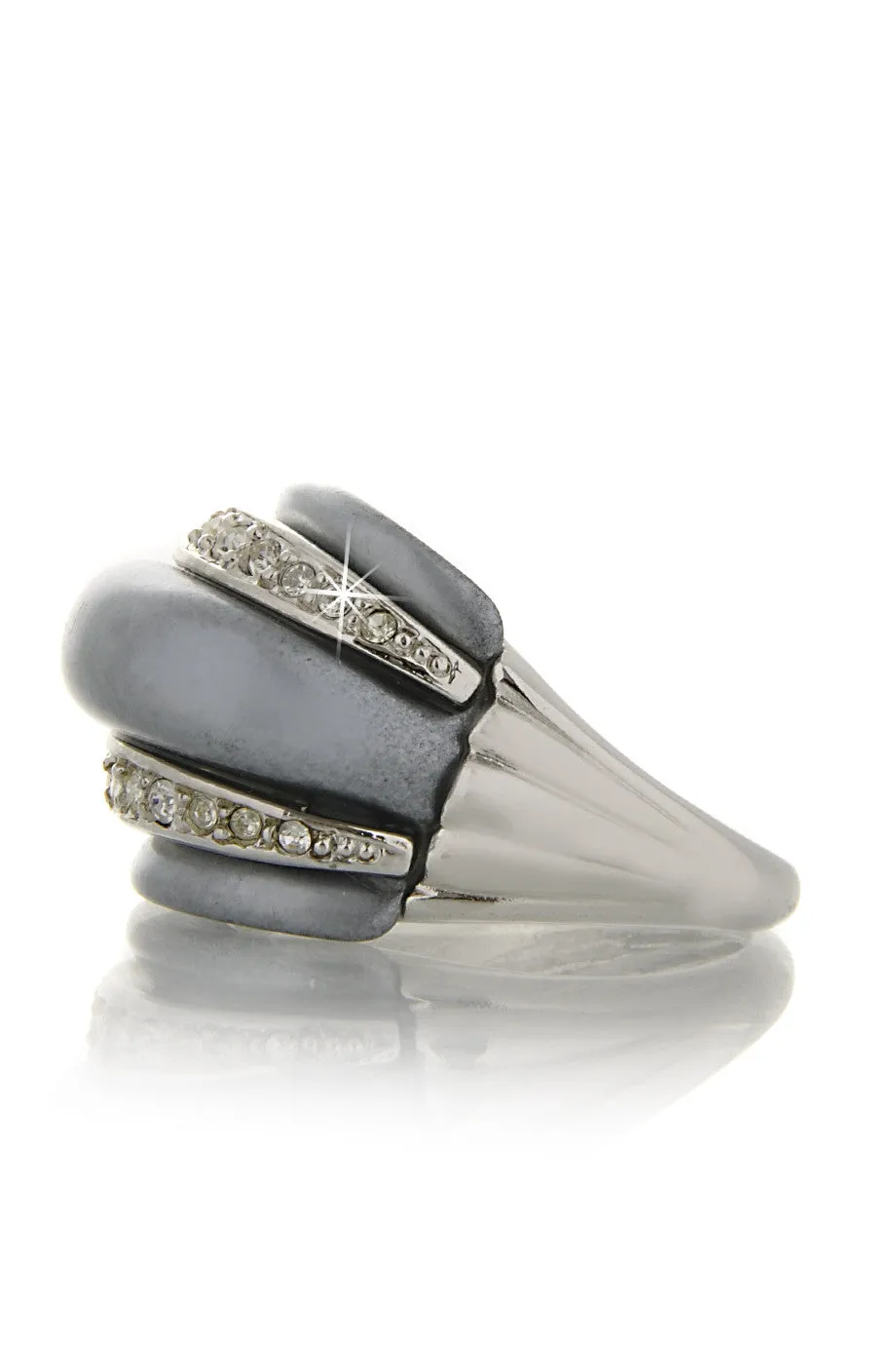 KENNETH JAY LANE Gray Pearl Double Crystal Ring