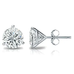 Lab Grown Round Diamond Stud Earrings - 3 Prong Martini Push Back