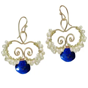 Lapis and Pearl Earrings N138 by Calico Juno Designs, Bonnie Riconda