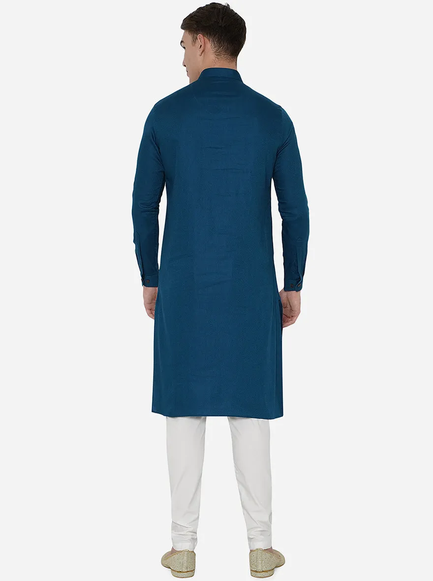 Lapis Blue Self Textured Regular Fit Modi Kurta | JadeBlue