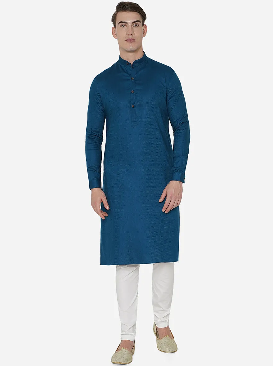 Lapis Blue Self Textured Regular Fit Modi Kurta | JadeBlue