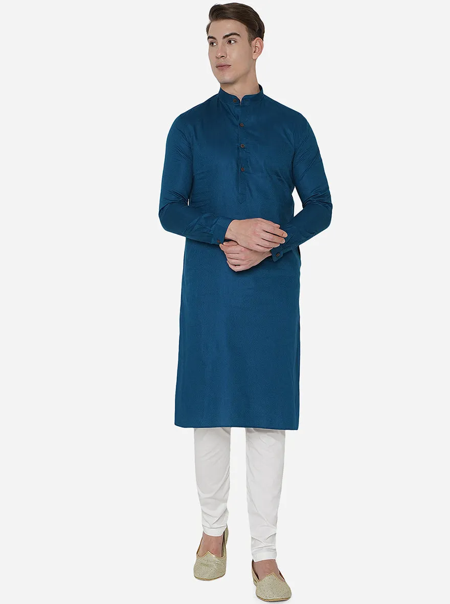 Lapis Blue Self Textured Regular Fit Modi Kurta | JadeBlue