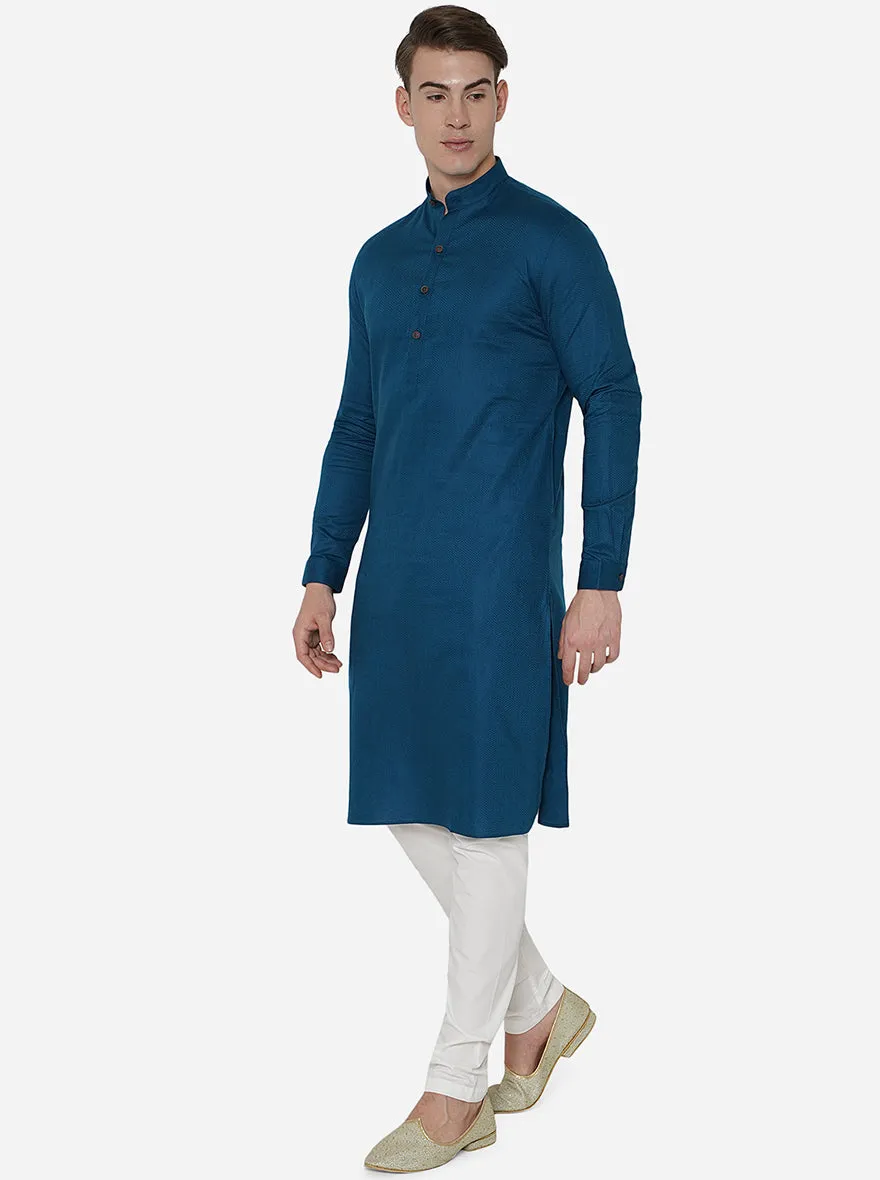 Lapis Blue Self Textured Regular Fit Modi Kurta | JadeBlue