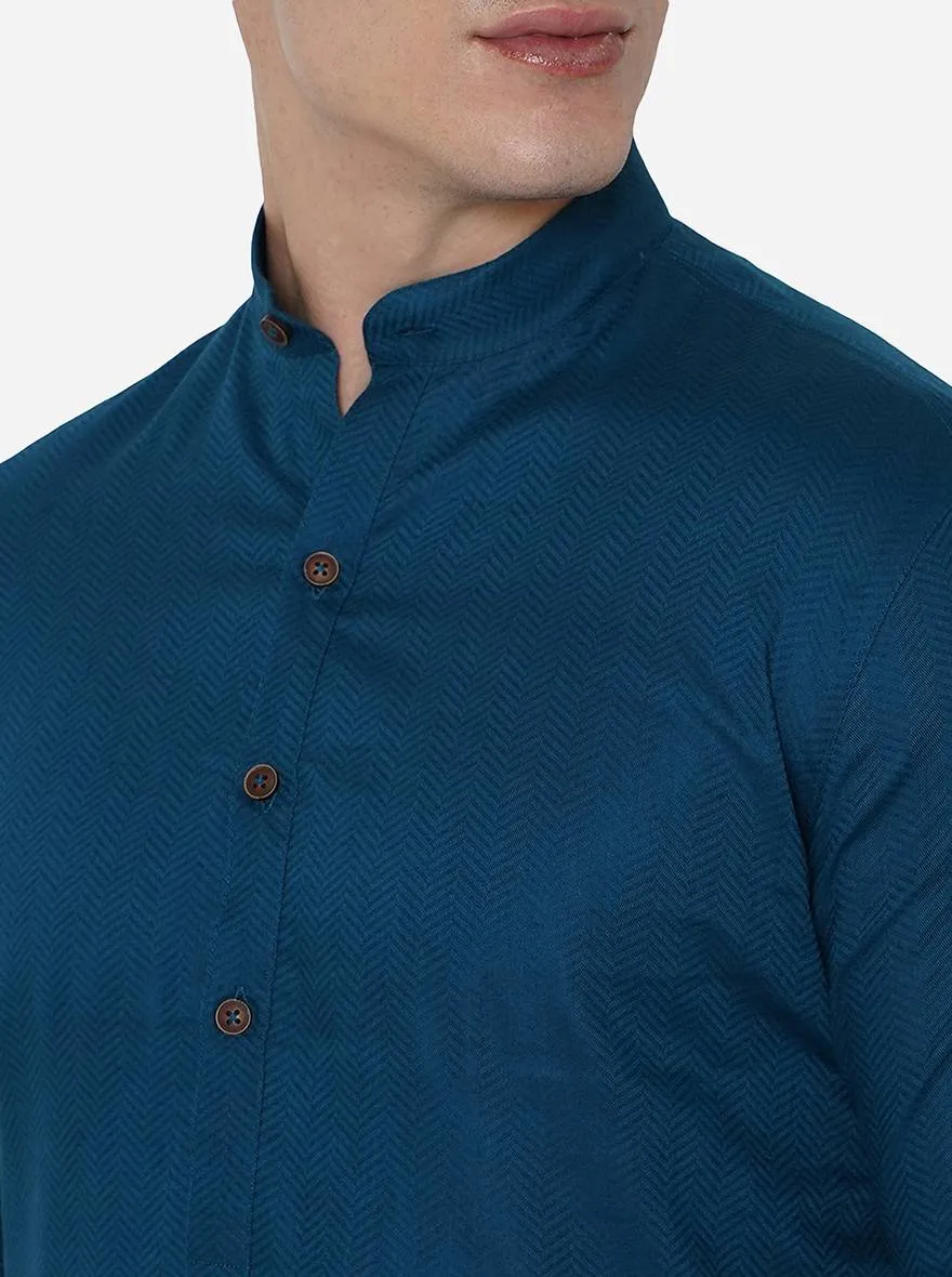 Lapis Blue Self Textured Regular Fit Modi Kurta | JadeBlue