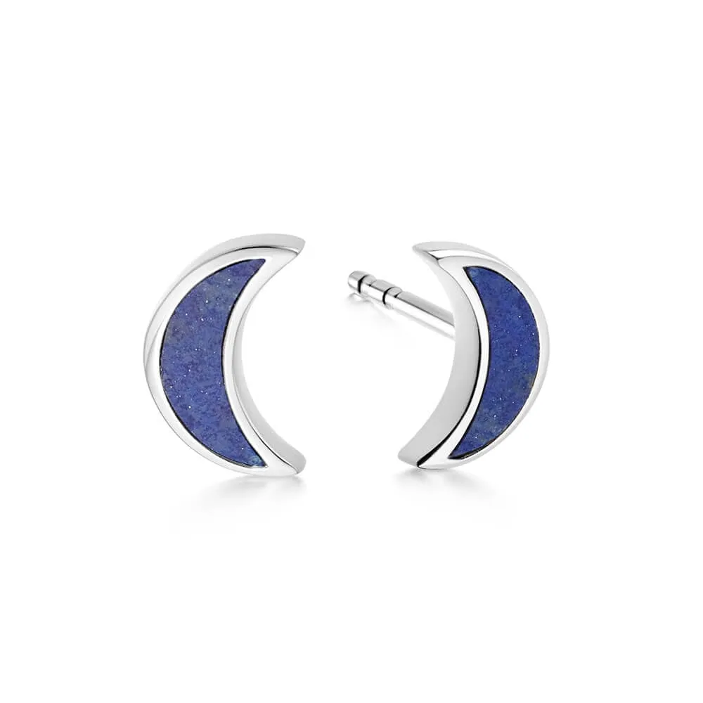 Lapis Moon Stud Earrings Sterling Silver