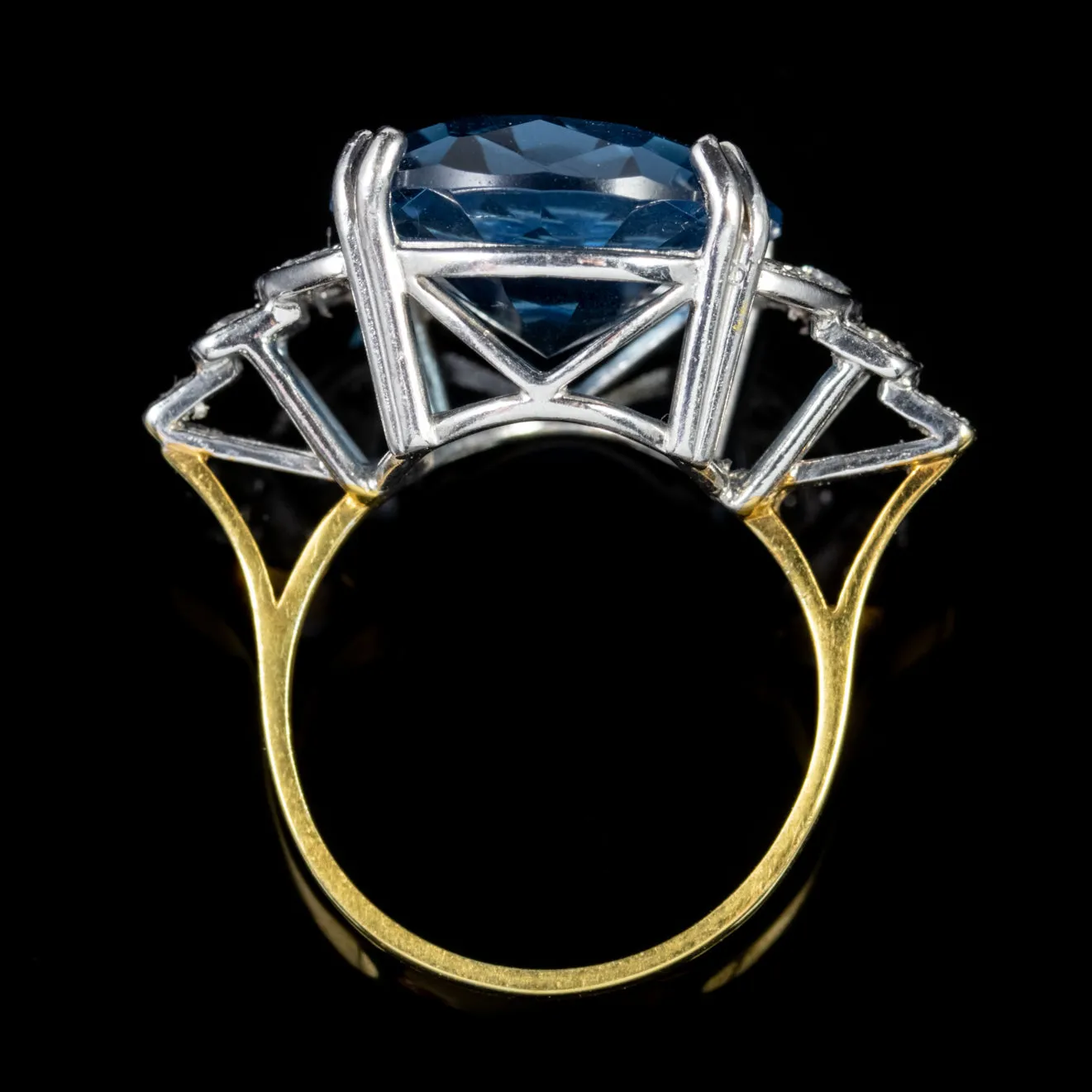 Large Blue Paste Stone Cocktail Ring 18Ct Gold On Silver